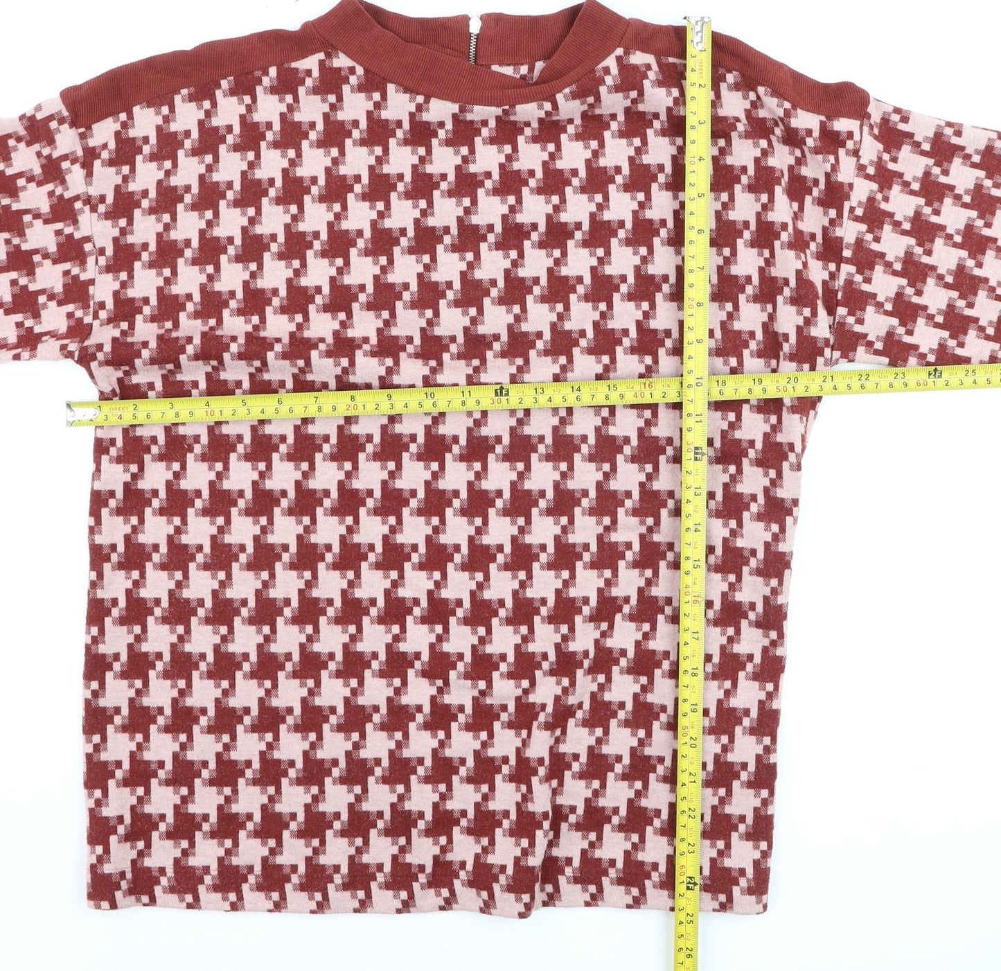 Next Women Red Geometric Mock Neck 3/4 Sleeve Knit Jumper Size 16