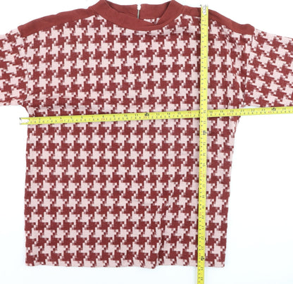 Next Women Red Geometric Mock Neck 3/4 Sleeve Knit Jumper Size 16
