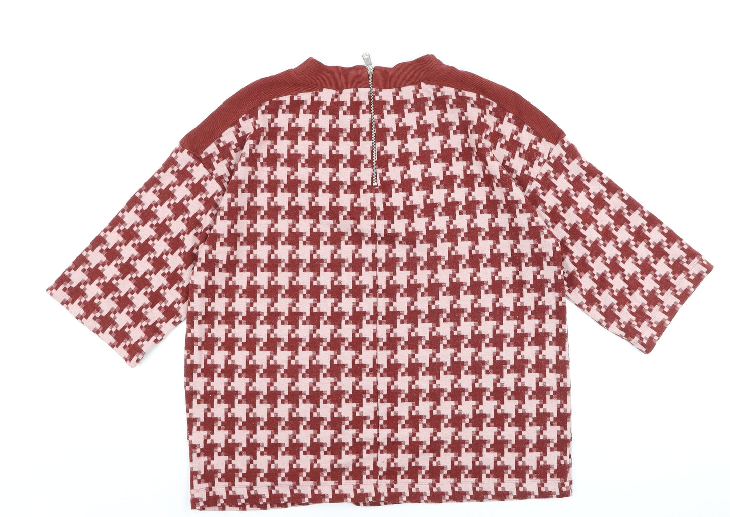 Next Women Red Geometric Mock Neck 3/4 Sleeve Knit Jumper Size 16