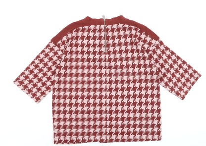 Next Women Red Geometric Mock Neck 3/4 Sleeve Knit Jumper Size 16