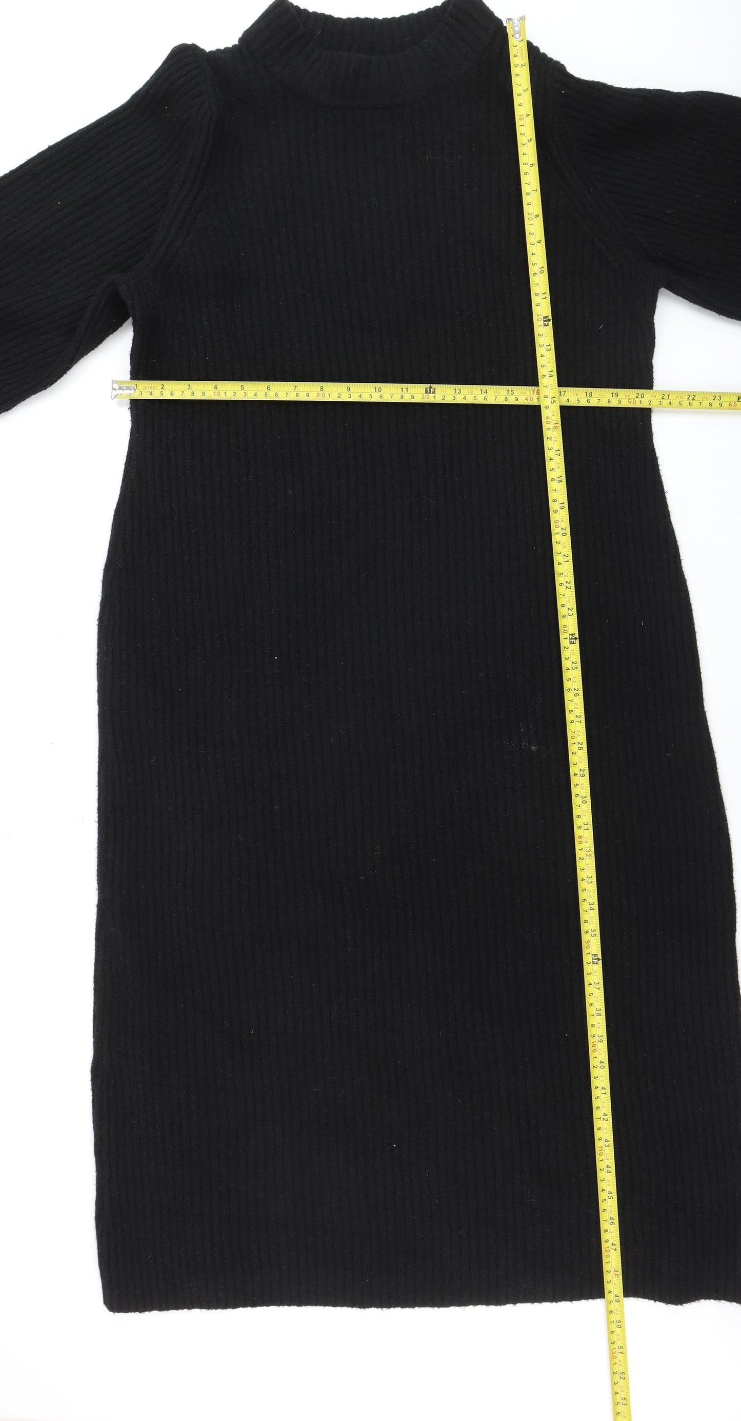 Monki Women Black XL Midi Ribbed Knit Sweater Dress