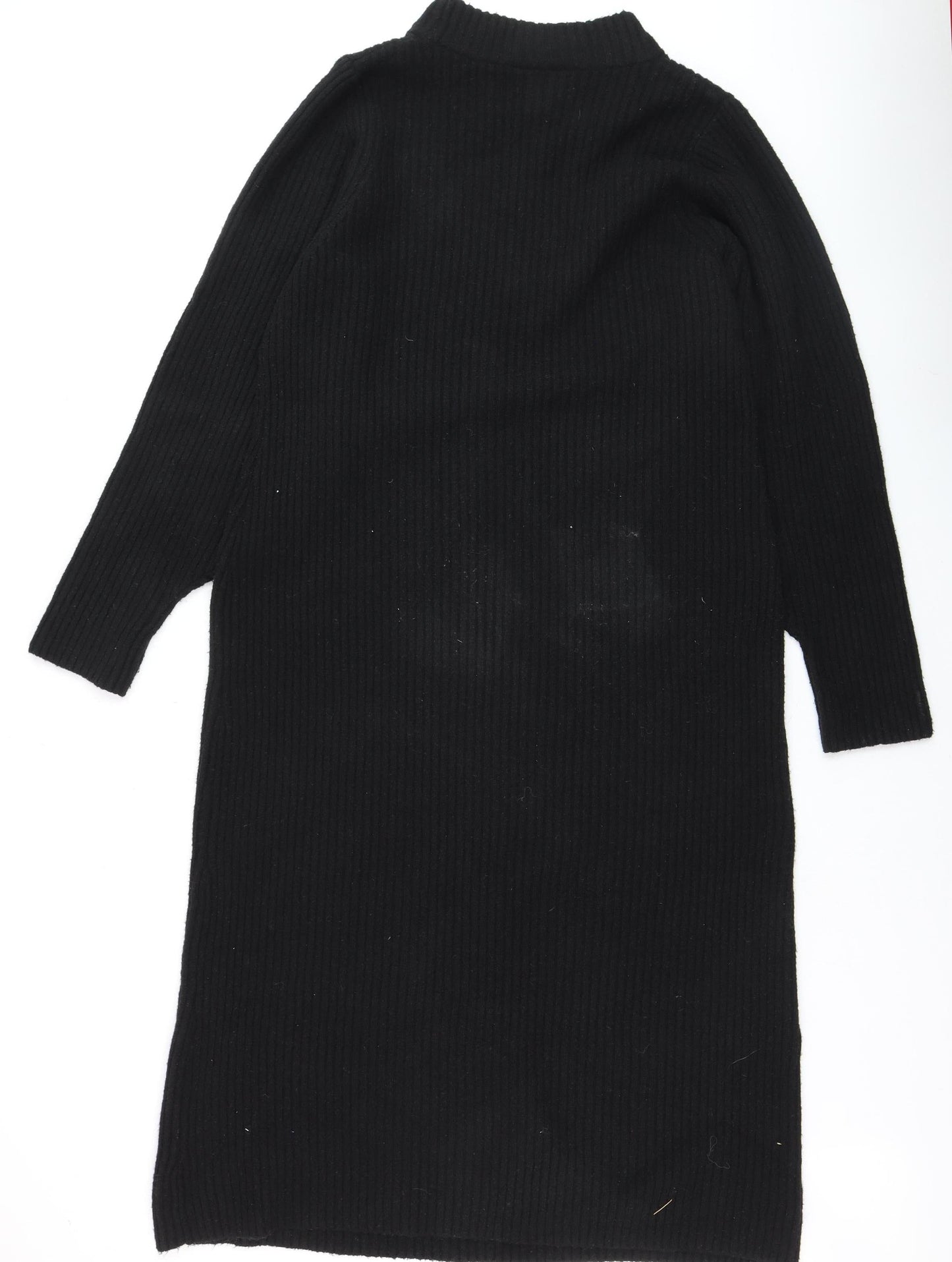 Monki Women Black XL Midi Ribbed Knit Sweater Dress