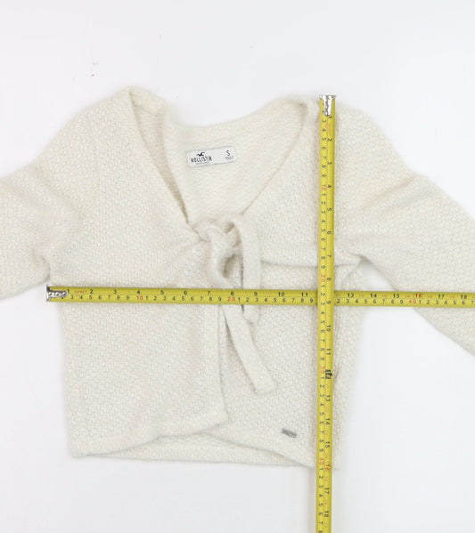 Hollister Women Ivory Knit Tie Front Cardigan S Long Sleeve Lightweight