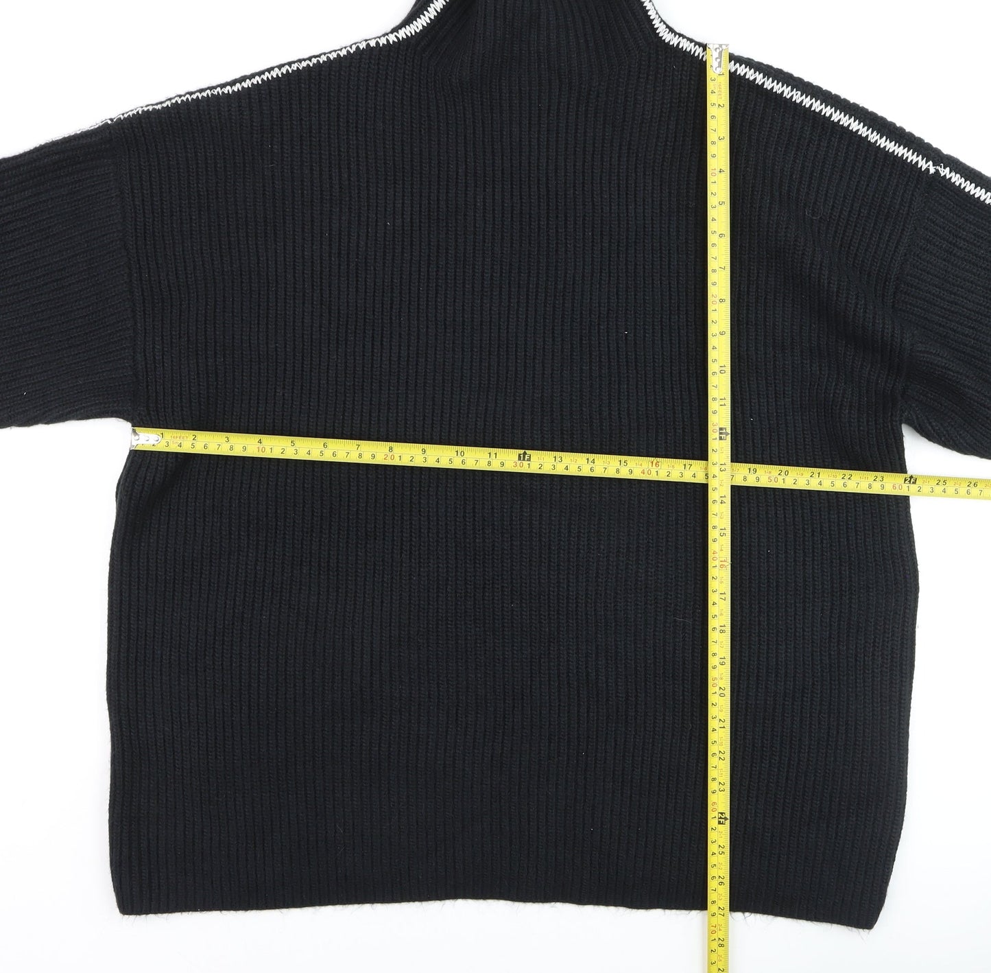 Marks and Spencer Women's Black Ribbed Mock Neck Long Sleeve Jumper XL