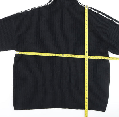 Marks and Spencer Women's Black Ribbed Mock Neck Long Sleeve Jumper XL