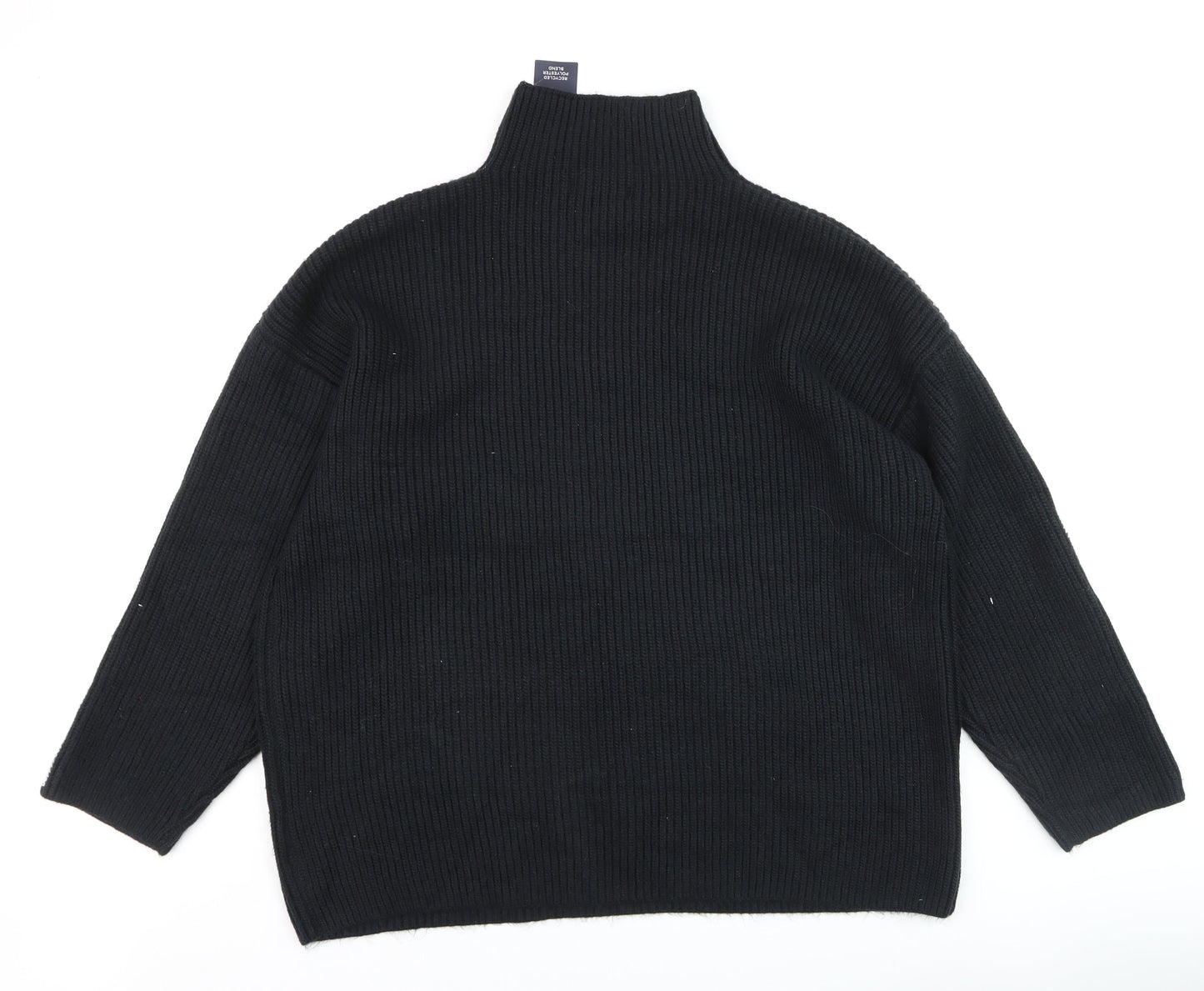 Marks and Spencer Women's Black Ribbed Mock Neck Long Sleeve Jumper XL