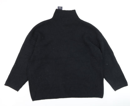 Marks and Spencer Women's Black Ribbed Mock Neck Long Sleeve Jumper XL