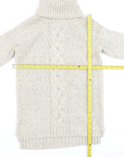 Next Women Beige Cable Knit Roll Neck Jumper Size 10