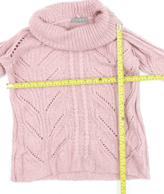 Oasis Women’s Pink Cable-Knit Roll Neck Jumper Size S