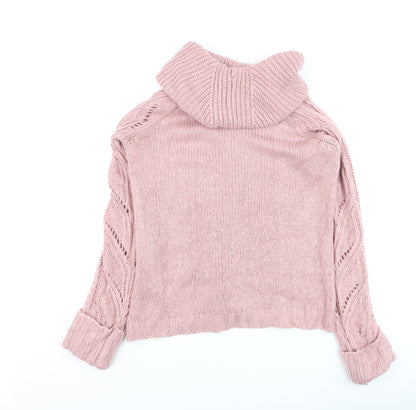 Oasis Women’s Pink Cable-Knit Roll Neck Jumper Size S