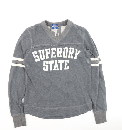 Superdry Men's Grey V-Neck Graphic Pullover Jumper M