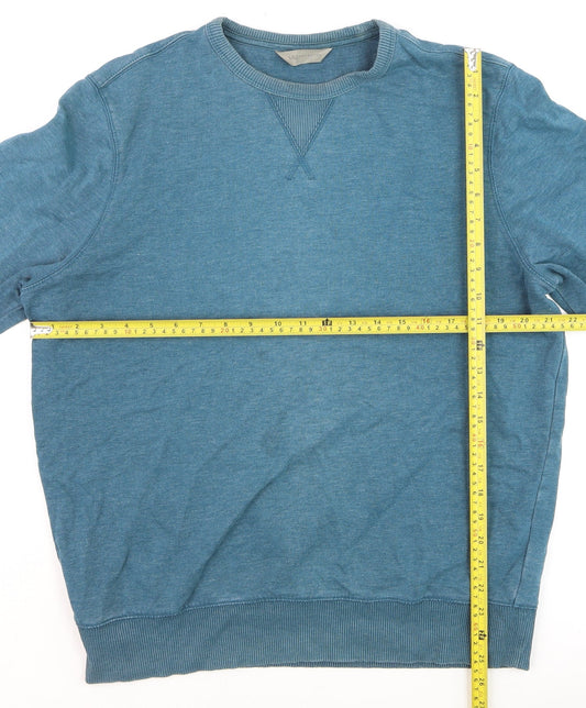 Marks and Spencer Men's Blue Cotton Crew Neck Pullover Jumper Size L