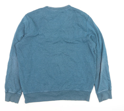 Marks and Spencer Men's Blue Cotton Crew Neck Pullover Jumper Size L