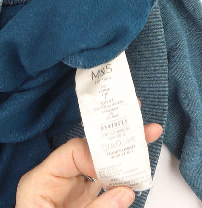 Marks and Spencer Men's Blue Cotton Crew Neck Pullover Jumper Size L
