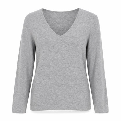 Johnstons of Elgin Womens Grey Wool Silk Cashmere V-Neck Jumper S
