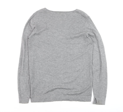 Johnstons of Elgin Womens Grey Wool Silk Cashmere V-Neck Jumper S