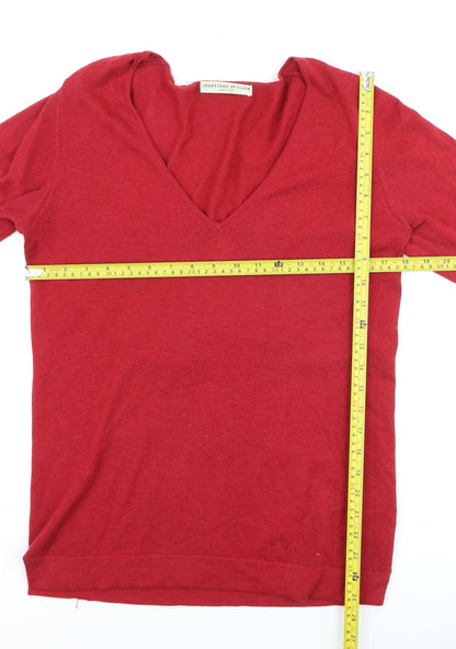 Johnstons of Elgin Women's Red V-Neck Wool Silk Cashmere Jumper Small
