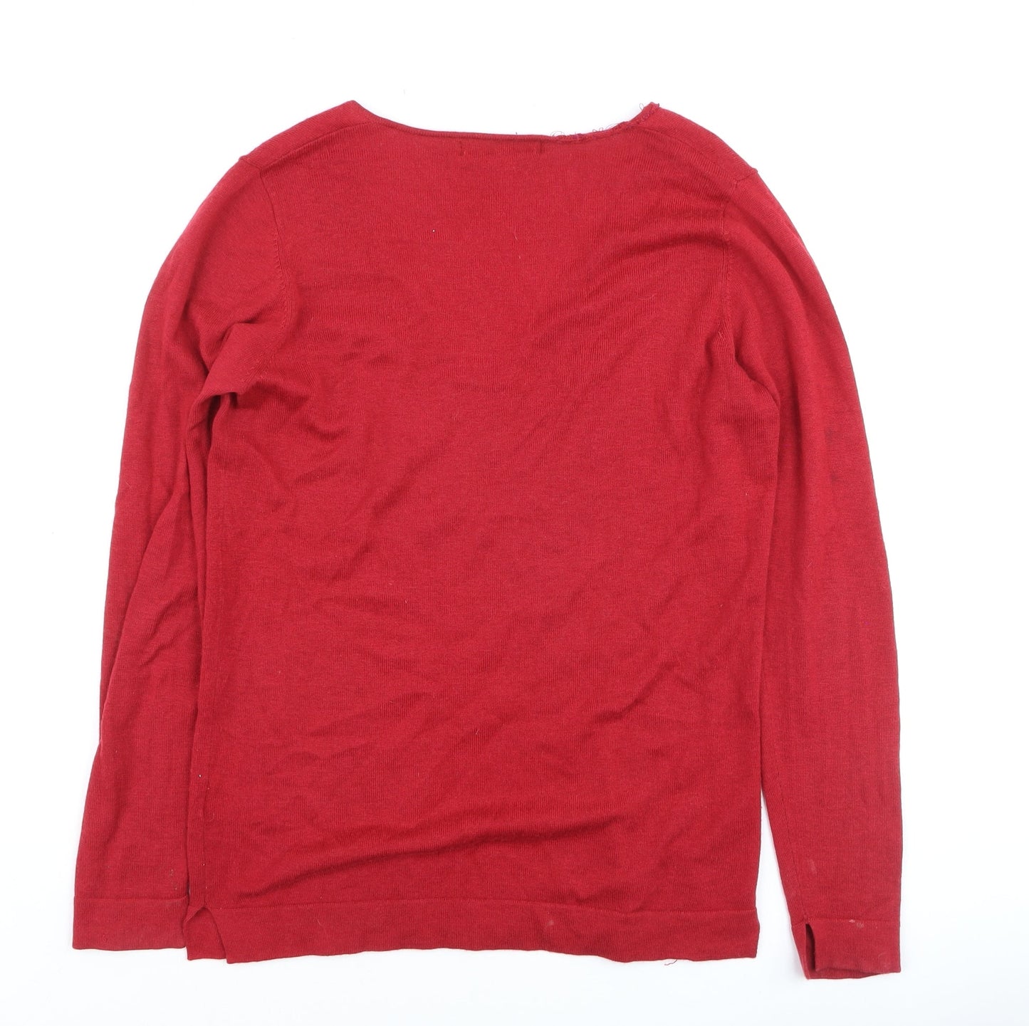 Johnstons of Elgin Women's Red V-Neck Wool Silk Cashmere Jumper Small