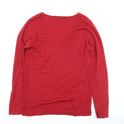 Johnstons of Elgin Women's Red V-Neck Wool Silk Cashmere Jumper Small