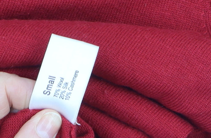 Johnstons of Elgin Women's Red V-Neck Wool Silk Cashmere Jumper Small