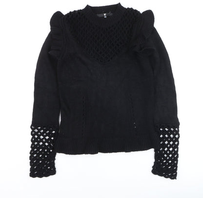 Very Women's Black Ruffle Crochet Knit Jumper Size 8