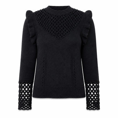 Very Women's Black Ruffle Crochet Knit Jumper Size 8