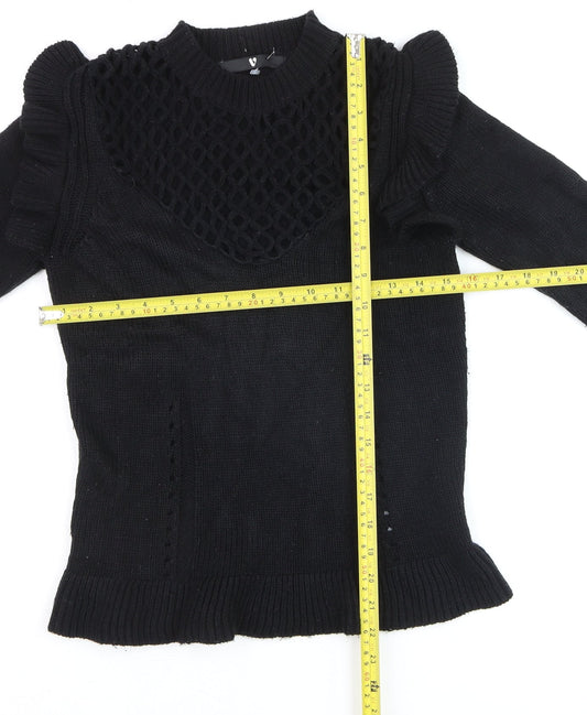 Very Women's Black Ruffle Crochet Knit Jumper Size 8