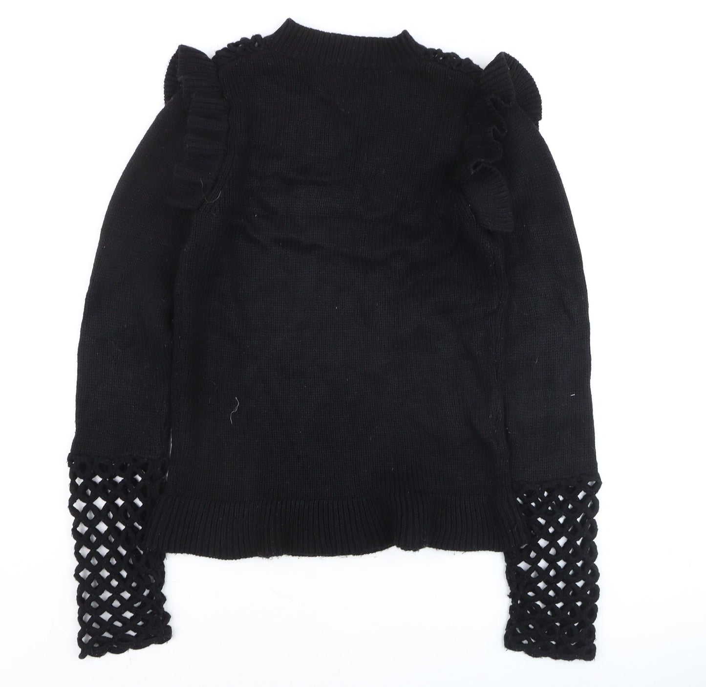 Very Women's Black Ruffle Crochet Knit Jumper Size 8