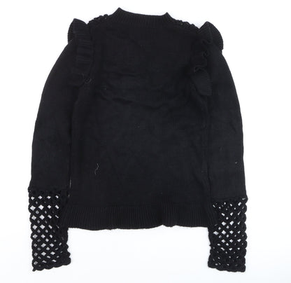 Very Women's Black Ruffle Crochet Knit Jumper Size 8