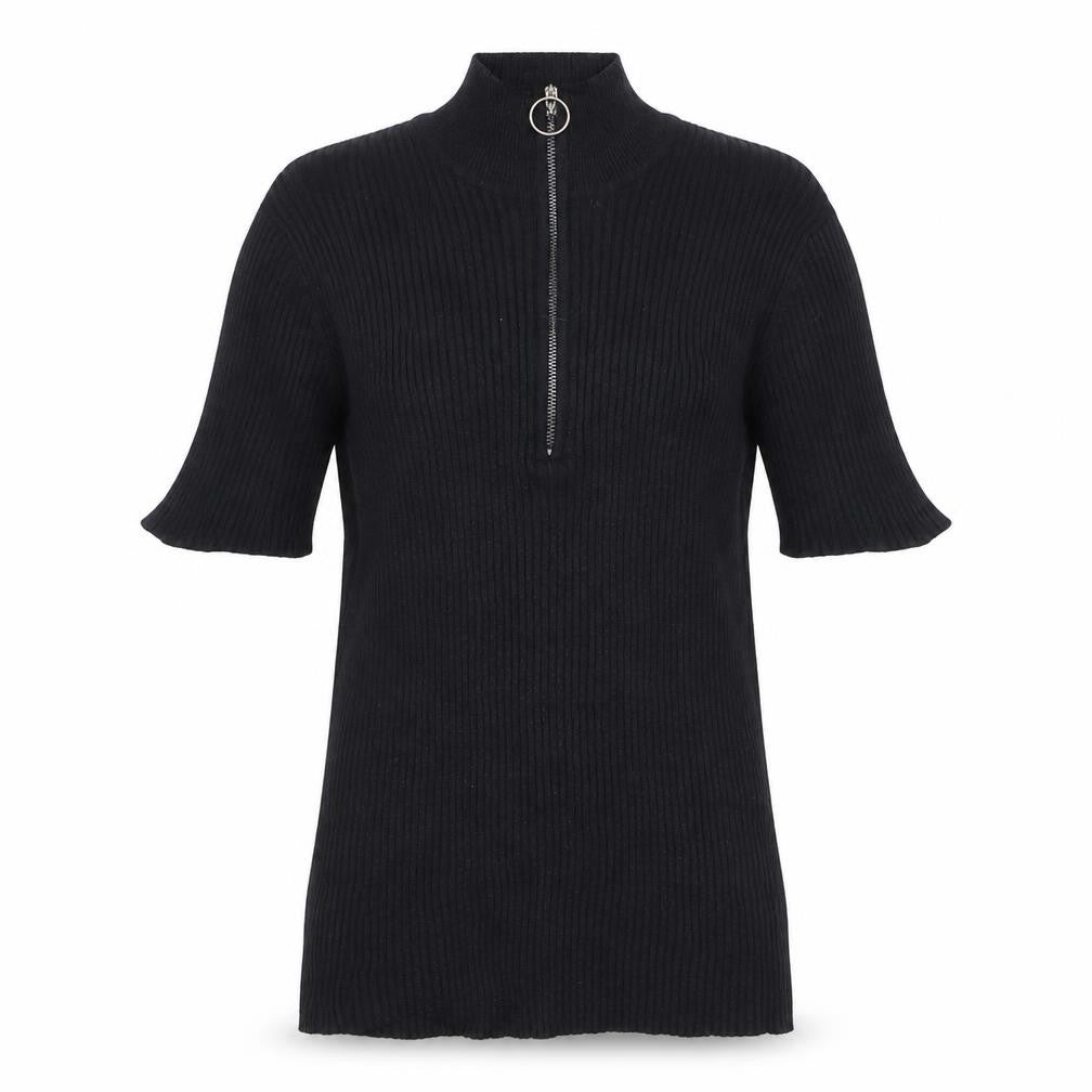 Verve Ami Women’s Black Mock Neck Ribbed Knit Zip Top Size S
