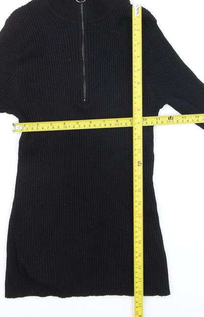 Verve Ami Women’s Black Mock Neck Ribbed Knit Zip Top Size S