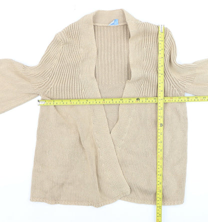 Oasis Women Beige 3/4 Sleeve Chunky Knit Open Cardigan Size 12