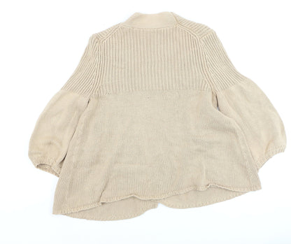 Oasis Women Beige 3/4 Sleeve Chunky Knit Open Cardigan Size 12