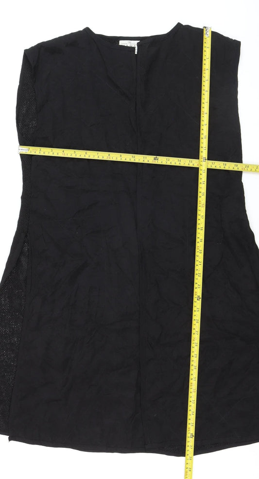 Masai Women Black Open Knit Sleeveless Vest Medium