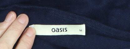 Oasis Women's Blue Knit Fit & Flare Dress Size M Long Sleeve V-Neck