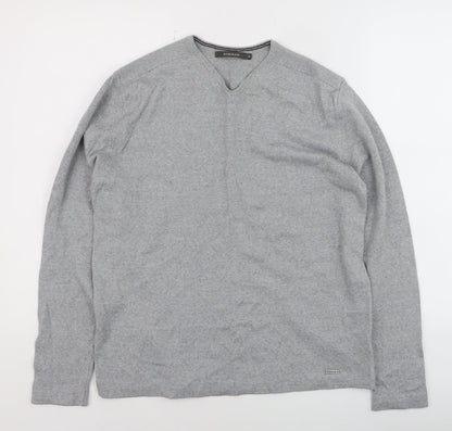 River Island Men's Grey V-Neck Merino Wool Blend Jumper M