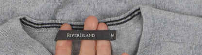 River Island Men's Grey V-Neck Merino Wool Blend Jumper M
