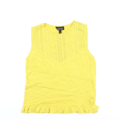Topshop Women’s Yellow Knit Sleeveless Ruffle Hem Tank Top Size 10