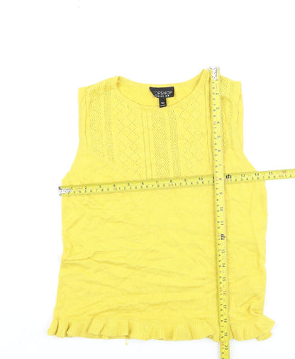 Topshop Women’s Yellow Knit Sleeveless Ruffle Hem Tank Top Size 10