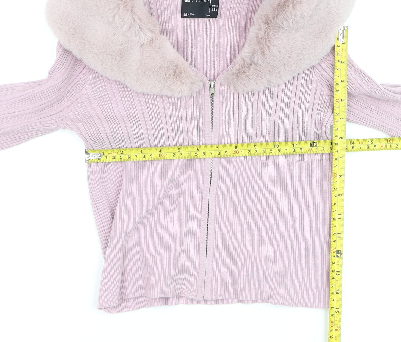 ASOS Women Pink Faux Fur Collar Zip Knit Jumper Size 10