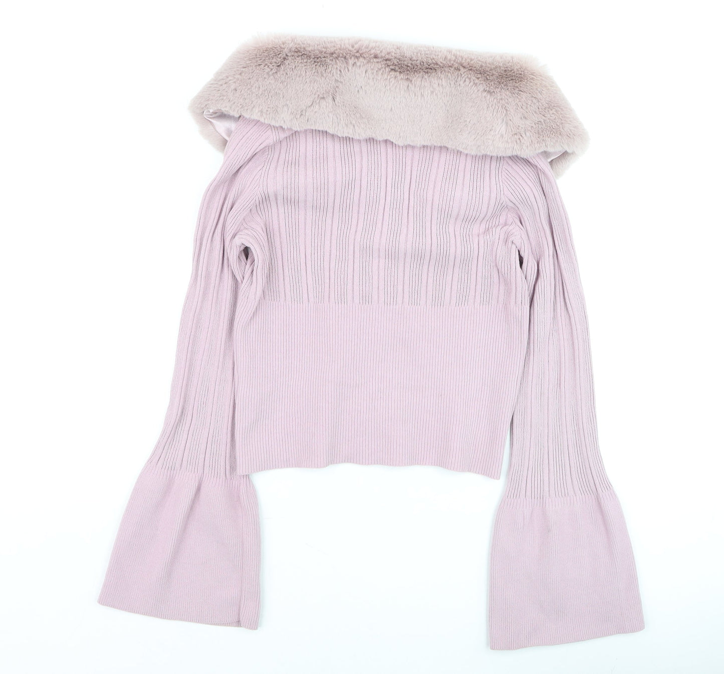 ASOS Women Pink Faux Fur Collar Zip Knit Jumper Size 10