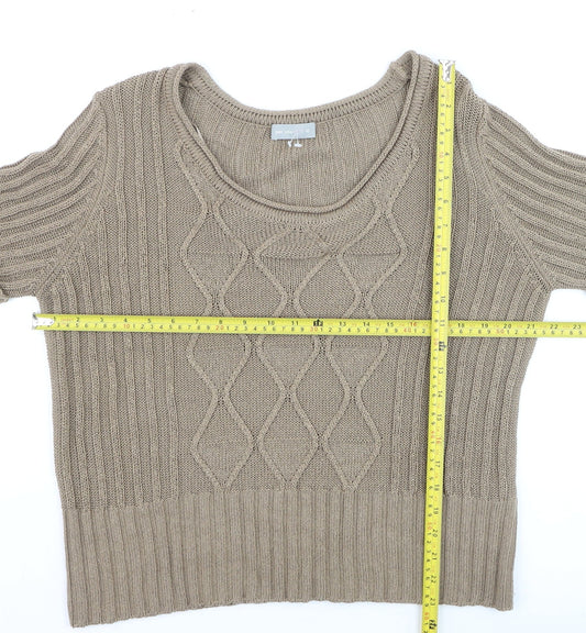 Marks and Spencer Women Beige Cotton Cable-Knit Short Sleeve Jumper Size 16