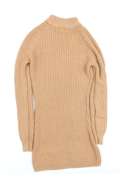 Boohoo Womens Beige Chunky-Knit Mock Neck Long Sleeve Pullover Jumper XS