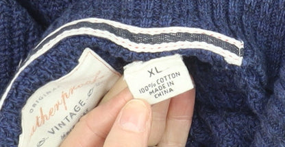 Artherford Vintage Mens Blue XL Chunky Knit Cotton Pullover Jumper
