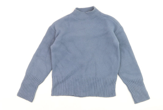 Marks and Spencer Women's Blue Mock Neck Wool Blend Jumper Size S