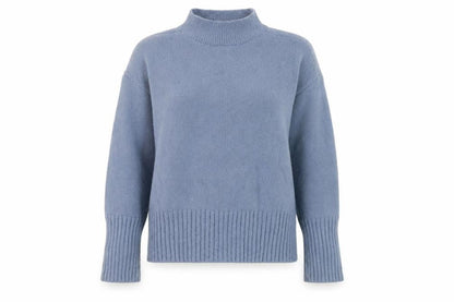 Marks & Spencer Women's Blue Mock Neck Wool Blend Jumper Size S