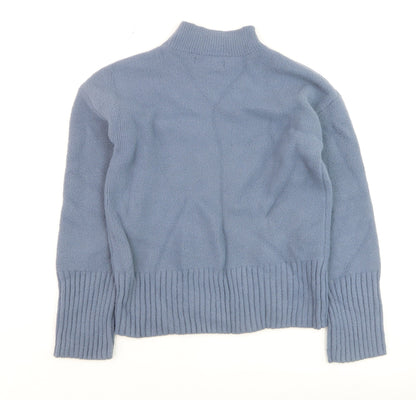 Marks and Spencer Women's Blue Mock Neck Wool Blend Jumper Size S