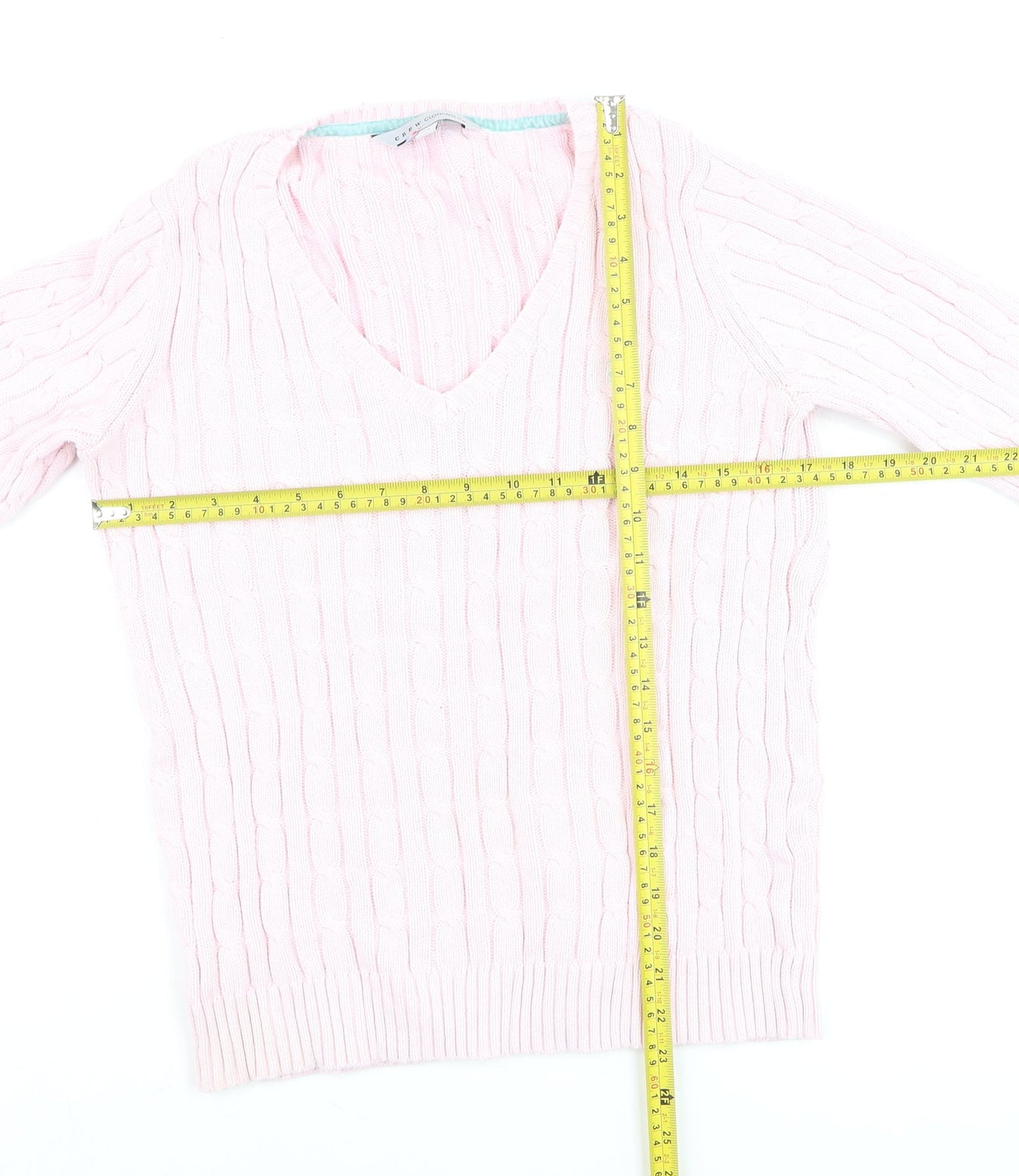Crew Clothing Co Women Pink Size 14 V-Neck Cable Knit Cotton Jumper