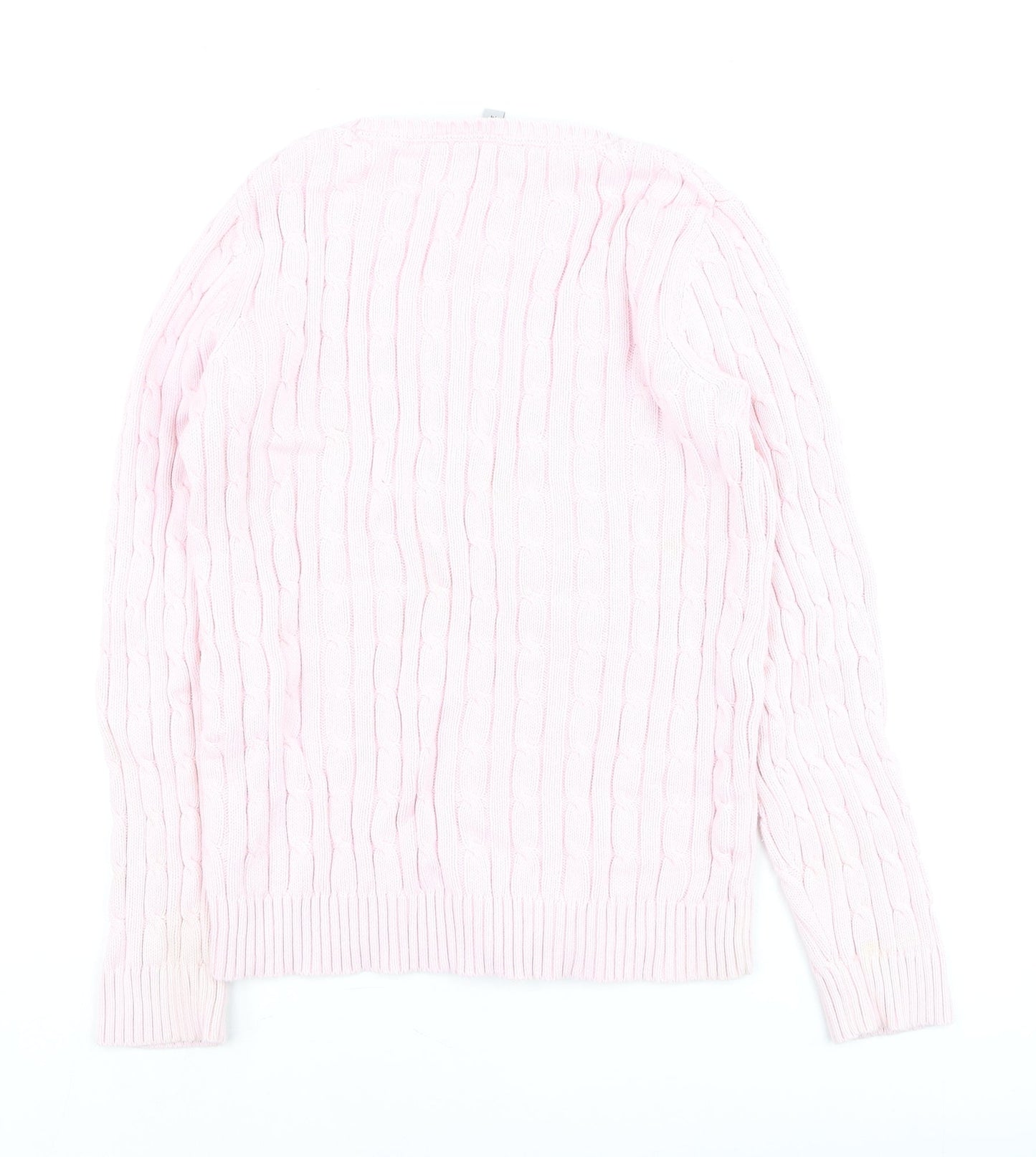 Crew Clothing Co Women Pink Size 14 V-Neck Cable Knit Cotton Jumper