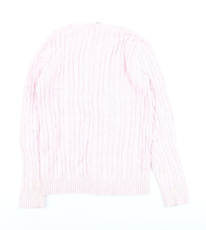 Crew Clothing Co Women Pink Size 14 V-Neck Cable Knit Cotton Jumper